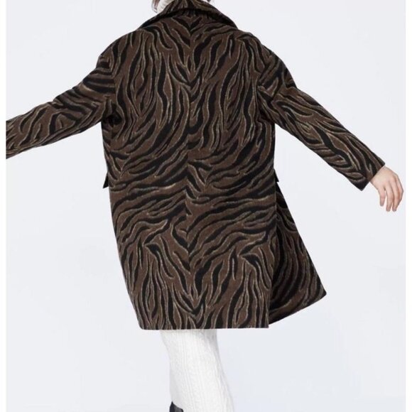 NWT Zara overcoat womens XS double breasted animal print straight cut coat - Picture 2 of 16